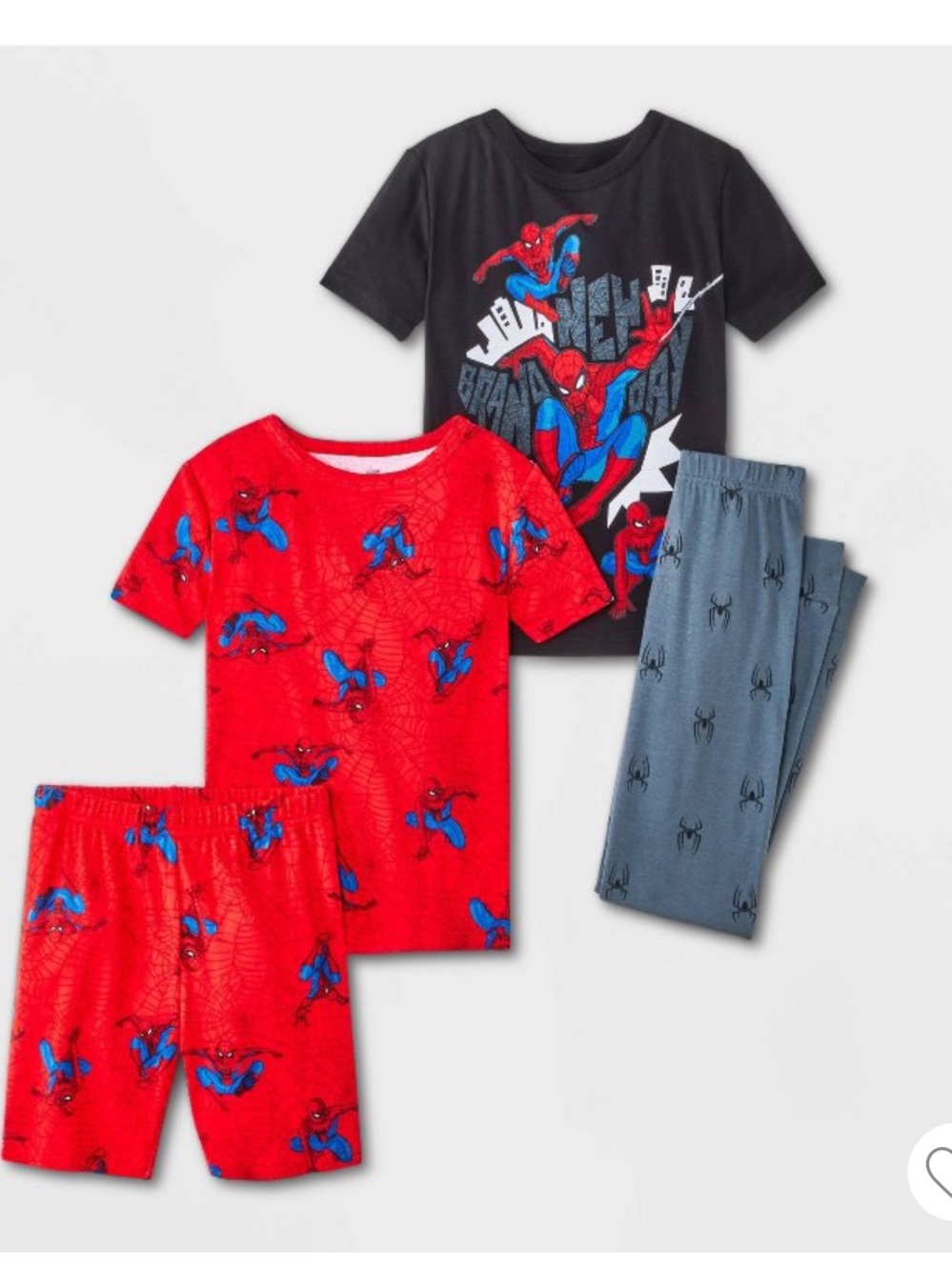 Spiderman Kids' 4 Piece Pajama Set - Red, Black, Gray